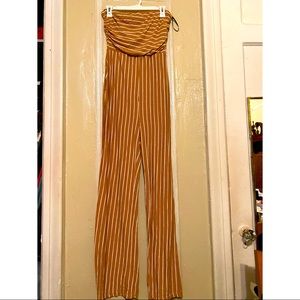 Mustard yellow strapless jumpsuit